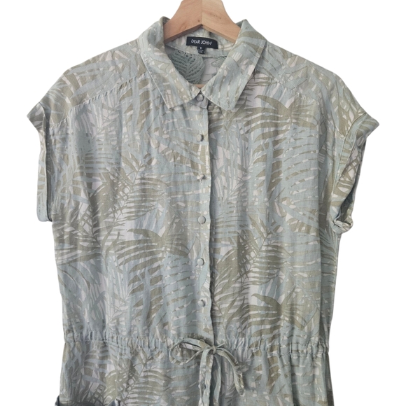 Dear John Tropical Green Linen Blend Tie Waist Dress Size S - Picture 3 of 11